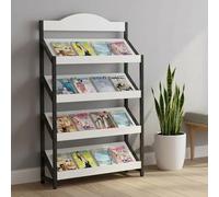 TRAGLO 3/4-Tier Magazine Rack, Large Capacity Brochure Display Stand, Modern Floor Magazine Holder Bookshelf for Exhibitions, Office, Schoolroom(White+black frame,100x30x150cm)