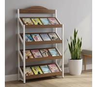 TRAGLO 3/4-Tier Magazine Rack, Large Capacity Brochure Display Stand, Modern Floor Magazine Holder Bookshelf for Exhibitions, Office, Schoolroom(Walnut+white frame,60x30x150cm)