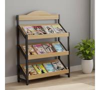 TRAGLO 3/4-Tier Magazine Rack, Large Capacity Brochure Display Stand, Modern Floor Magazine Holder Bookshelf for Exhibitions, Office, Schoolroom(Wood+black frame,80x30x120cm)
