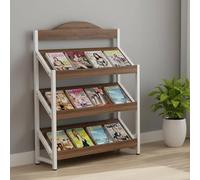 TRAGLO 3/4-Tier Magazine Rack, Large Capacity Brochure Display Stand, Modern Floor Magazine Holder Bookshelf for Exhibitions, Office, Schoolroom(Walnut+white frame,100x30x120cm)
