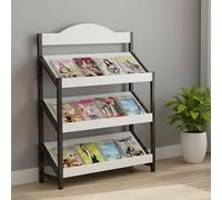 TRAGLO 3/4-Tier Magazine Rack, Large Capacity Brochure Display Stand, Modern Floor Magazine Holder Bookshelf for Exhibitions, Office, Schoolroom(White+black frame,80x30x120cm)