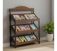 TRAGLO 3/4-Tier Magazine Rack, Large Capacity Brochure Display Stand, Modern Floor Magazine Holder Bookshelf for Exhibitions, Office, Schoolroom(Walnut+black frame,100x30x120cm)