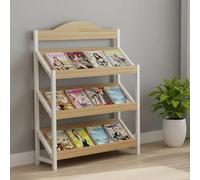 TRAGLO 3/4-Tier Magazine Rack, Large Capacity Brochure Display Stand, Modern Floor Magazine Holder Bookshelf for Exhibitions, Office, Schoolroom(Wood+white frame,100x30x120cm)