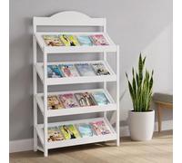 TRAGLO 3/4-Tier Magazine Rack, Large Capacity Brochure Display Stand, Modern Floor Magazine Holder Bookshelf for Exhibitions, Office, Schoolroom(White,60x30x150cm)