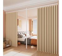 TRAGLO No Drilling Curtain Rods Room Divider Curtains Thermal Insulated Blackout Adjustable Floor to Ceiling Wall Dividers Partition Space Separator(Milk coffee,Width3.2m~4.2m)