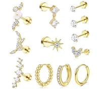 Tragus Piercing Jewellery, Helix Piercing Jewellery Gold, 12 Pcs Flat Back Earrings, Elegant Spiral Design, Suitable For Ladies With Sensitive Ears（Golden）