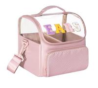 Trahzia Mouse Ears Travel Case with Detachable Divider, Headband Holder Organizer Bag with Shoulder Strap, Chenille Letter Hair Accessories Storage Box, Pink-Gold Zipper