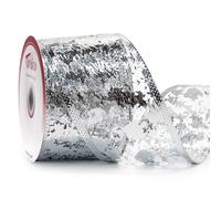 Traico 2.5" Silver Foil Metallic Mesh Wired Ribbon 10 Yards for Home Decoration Gift Wrapping Party Wedding Thanksgiving Christmas Birthday Holiday Anniversary