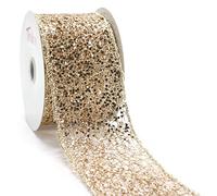 Traico Sparkling Champagne Gold Glitter Mesh Wired Ribbon - 2.5 Inch x 10 Yards (30 Ft) x 1 Roll for Christmas Home Decor, Gift Wrapping, Bow Making, Wreath, DIY Crafts, Wedding
