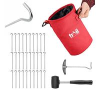 Trail 30 x Heavy Duty Tent Pegs Preformed Steel with Mallet, Peg Extractor and Bag with Carabiner Clip (Peg Size: 22.5cm x 4.5mm)