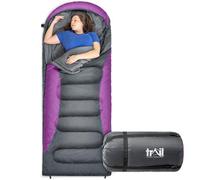 Trail Alpine 250 XL Sleeping Bag with Hood (L230cm x W100cm), Large Extra Wide Envelope Sleeping Bag, 2 to 3 Season Camping, Lightweight, Water Resistant, Polycotton Liner, Compression Bag (Purple)
