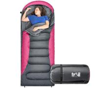 Trail Alpine 250 XL Sleeping Bag with Hood (L230cm x W100cm), Large Extra Wide Envelope Sleeping Bag, 2 to 3 Season Camping, Lightweight, Water Resistant, Soft Polycotton Liner, Compression Bag (Pink)