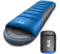 Trail Alpine 400 Hooded Sleeping Bag, 3 to 4 Season Extra Warm Double Quilted 400gsm Hollowfibre Filling, Snug Drawcord Hood, Full Length 2 Way Zipper, Single Adult, Lightweight with Bag (Blue)