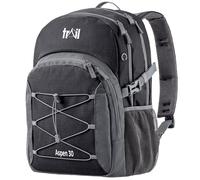 Trail Aspen Day Pack Backpack, 30L, Black | Breathable Padded Back & Straps, 3 Zip Compartments, Side Pockets, USB / Headphone Port, Bungee Cords, Compression Straps