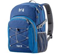 Trail Aspen Day Pack Backpack, 30L, Blue | Breathable Padded Back & Straps, 3 Zip Compartments, Side Pockets, USB / Headphone Port, Bungee Cords, Compression Straps