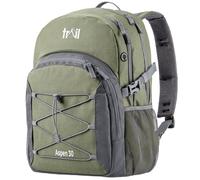 Trail Aspen Day Pack Backpack, 30L, Green | Breathable Padded Back & Straps, 3 Zip Compartments, Side Pockets, USB / Headphone Port, Bungee Cords, Compression Straps