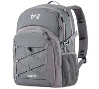 Trail Aspen Day Pack Backpack, 30L, Grey | Breathable Padded Back & Straps, 3 Zip Compartments, Side Pockets, USB / Headphone Port, Bungee Cords, Compression Straps
