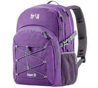 Trail Aspen Day Pack Backpack, 30L, Purple | Breathable Padded Back & Straps, 3 Zip Compartments, Side Pockets, USB / Headphone Port, Bungee Cords, Compression Straps