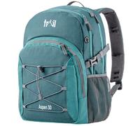 Trail Aspen Day Pack Backpack, 30L, Teal | Breathable Padded Back & Straps, 3 Zip Compartments, Side Pockets, USB / Headphone Port, Bungee Cords, Compression Straps