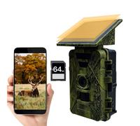 Trail Camera Solar Powered 60MP 8K WiFi Bluetooth Game Camera with 120°Wide-Angle Motion Activated Night Vision 0.1s Trigger Time IP66 Waterproof for Wildlife Monitoring Security 64GB Memory Card
