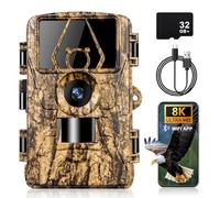 Trail Camera WiFi 8K 64MP with 32GB Card, No Glow Night Vision Motion Activated Waterproof Game Camera, Fast 0.05s Trigger APP Control for Hunting Deer, Outdoor Wildlife Detection & Home Monitoring