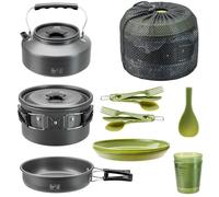 Trail Camping Cooking & Dining Set, 16-27 Piece | Pots, Pans & Kettle, Hard Anodised Aluminium, Plates, Cups & Cutlery, Lightweight & Stackable, Mesh Bag Included