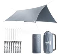 Trail Camping Tarp Shelter, 3m x 3m (No Poles) | 190T Ripstop Polyester, 4000mm Waterproof, UPF50+, Pegs, Guy Lines & Bag Included, King Pole Compatible, Weighs 0.9kg