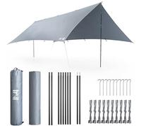 Trail Camping Tarp Shelter with Poles (3m x 4m), Lightweight Waterproof 4000mm HH, UPF50+ UV Protection, Outdoor Hiking Hammock Rain Fly, Portable Heavy Duty Tarpaulin with Pegs, Guy-Lines & Bag