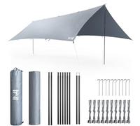 Trail Camping Tarp Shelter with Poles (3m x 5m), Lightweight Waterproof 4000mm HH, UPF50+ UV Protection, Outdoor Hiking Hammock Rain Fly, Portable Heavy Duty Tarpaulin with Pegs, Guy-Lines & Bag
