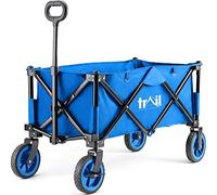 Trail Folding Camping Festival Trolley 80kg Capacity, Beach Picnic Garden Wagon, Heavy Duty, Big Wheels, Adjustable Handle, Reinforced Base, Protective Cover (Blue)