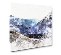 Trail in the Annapurna Circuit Nepal Watercolour Canvas Print | Gallery Wrapped 30mm Frame Wall Art | 14x14 inches | Ready to Hang | Modern Landscape Picture | Living Room Bedroom Lounge Office