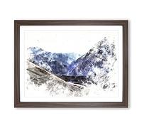 Trail In The Annapurna Circuit Nepal Watercolour Modern Framed Print | A2 Walnut Framed Wall Art | Ready to Hang | Modern Historical Picture | Living Room Bedroom Lounge Office