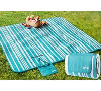 Trail Large Picnic Blanket, Soft Fleece Rug, Waterproof Backing, Foam Insulation, Fleecy Top, Parasol Slit, Peg Points, Cover with Strap, Portable Camping Garden Beach Mat (Turquoise 2m x 2m)