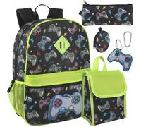 Trail maker Boy's 6 in 1 Backpack Set with Lunch Bag, Pencil Case, Ruler, Clip, and Wristlet Keychain (Ready Player)