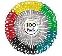 Trail Maker Kids Scissors, 100 Pack, 5 Inch Blunt Tip, Safety, Ambidextrous, Stainless Steel, Yellow, Blue, Green, Red, Black