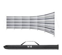 Trail Premium 7 Pole Wooden Windbreak with Bag, 5.4m x 1.25m Tall Windbreaker Sun Shelter Privacy Screen with Metal Spikes, Reinforced Stitching, Outdoor Camping Festival Garden (Grey & White Striped)