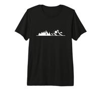 Trail Running Silhouette Forest Mountains Sun Premium T-Shirt