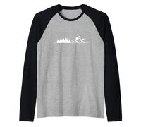 Trail Running Silhouette Forest Mountains Sun Raglan Baseball Tee
