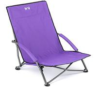 Trail Sisken Low Folding Beach Chair, Purple | Low Seating Position, Lightweight Folding Design, Padded Armrests, Anti-Sink Feet, Carry Bag with Strap, 120kg Capacity