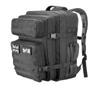 Trail Tactical Backpack 45L, Black Military Army Style Rucksack with MOLLE System, Laptop Sleeve, Full Clamshell Opening, Outdoor Travel Hiking Bag with Padded Back & Adjustable Chest Strap