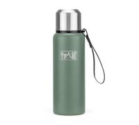 Trail Vacuum Flask with Strap 600ml, Stainless Steel Thermal Flask for Camping, Hiking & Travel, Keeps Drinks Hot 12hrs / Cold 24hrs, Double Walled, Leak-Proof, Twist-&-Pour Stopper, Lid Cup (Green)