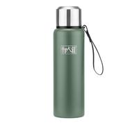 Trail Vacuum Flask with Strap 800ml, Stainless Steel Thermal Flask for Camping, Hiking & Travel, Keeps Drinks Hot 12hrs / Cold 24hrs, Double Walled, Leak-Proof, Twist-&-Pour Stopper, Lid Cup (Green)