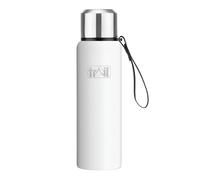 Trail Vacuum Flask with Strap 800ml, Stainless Steel Thermal Flask for Camping, Hiking & Travel, Keeps Drinks Hot 12hrs / Cold 24hrs, Double Walled, Leak-Proof, Twist-&-Pour Stopper, Lid Cup (White)