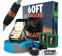 Trailblaze Complete Slackline Kit for Kids with Tree Protectors and Ratchet Cover | Slackline Beginner Kit, Outdoor Tightrope, Easy Setup 18.5m blue