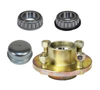 Trailer Cast Wheel Hub 100mm PCD 1" Taper Bearing 4 Stud With Nuts And Cap