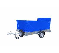 Trailer Cover For The Ifor Williams P8E Mesh Sided Trailer With The Extended Ramp. 255cm x 155cm x 69cm +5.5cm + 30cm. 650GSM Blue PVC