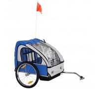HOMCOM 2 Seat Bike Trailer Bicycle wagon for Kids Child Steel Frame Safety Harness Seat Carrier Hitch Coupler Blue White 130 x 76 x 88 cm