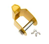 Trailer Tongue Coupler Lock Heavy Duty Zinc Alloy Yellow | Prevents picking prying and drilling Trailer Hitch Lock on truck and trailer tongue couplers using 3 keys