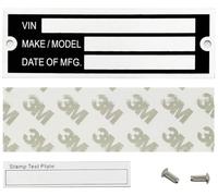 Trailer VIN Nameplate, Blank Label Model ID, VIN Serial Number, Model, Date of MFG and GVWR, Nameplate for Cargo Carriers, Trucks,