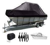 Trailerable Boat Cover 12-14FT 210D Waterproof Oxford UV Protected All Weather Protection for Yacht Speedboat Fish-Ski V-Hull Black Outdoor Storage Solution
